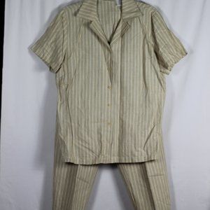 Elisabeth by Liz Claiborne Tan White Striped Women's 2Pc Pants Outfit 14/16 026